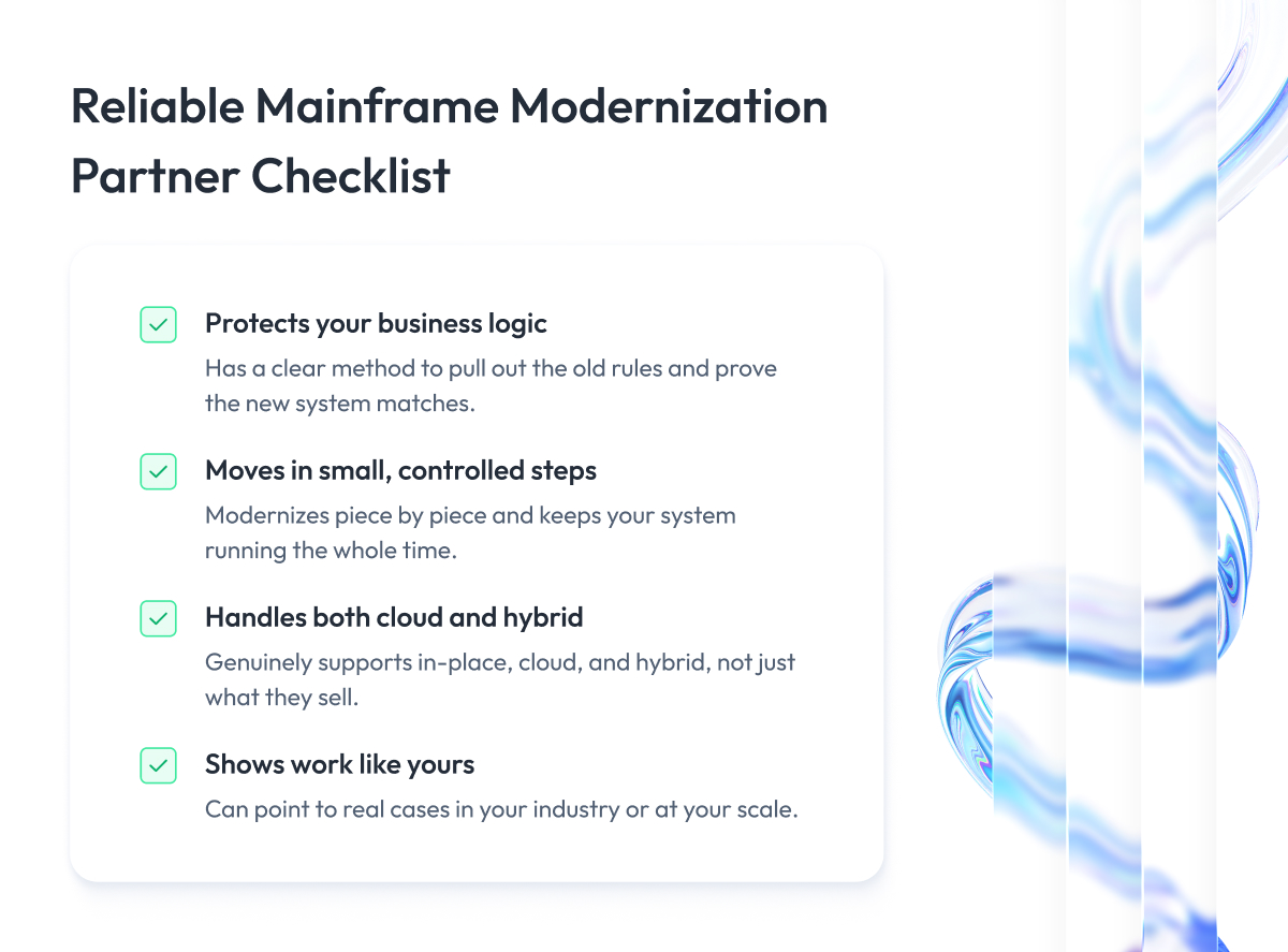Reliable Mainframe Modernization Partner Checklist Reliable Mainframe Modernization Partner Checklist